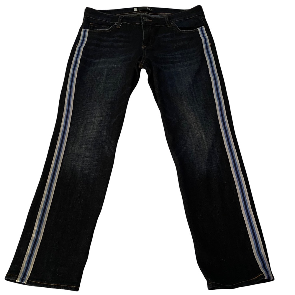 Kut from the Kloth Stevie Ankle Straight Leg Jean with Blue Varsity Side Stripes - Picture 6 of 12